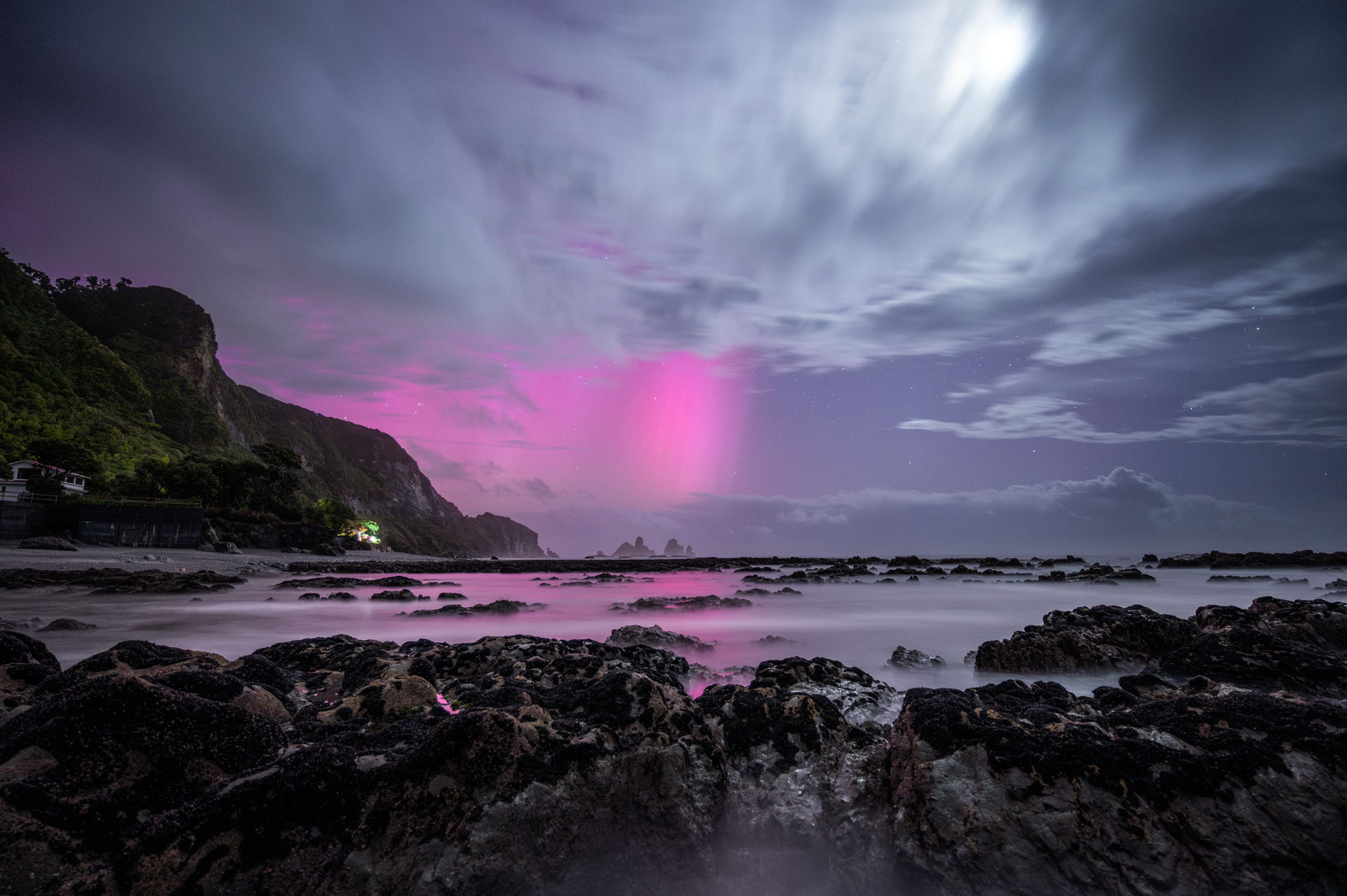 Aurora over Motukiekie, West Coast NZ