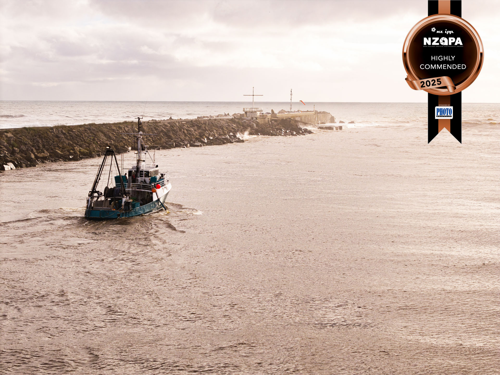 NZAPA 2025 Grey River fishing boat drone image